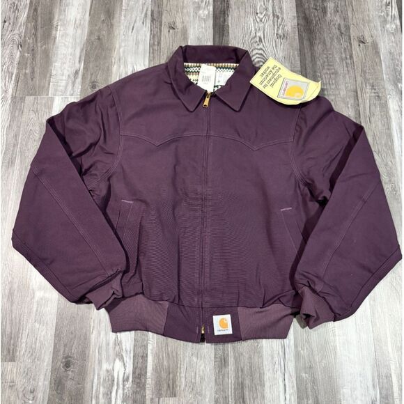 NWT Carhartt JS2057 Sheeting-Lined Firm Duck Santa Fe Men's Large Jacket Damson - Picture 1 of 7